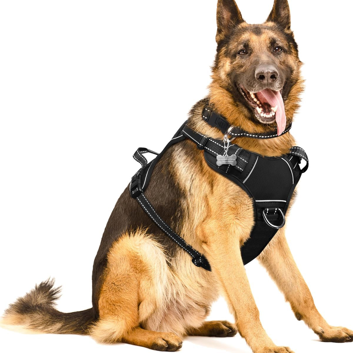 Dog Harness No Pull, Pet Harnesses with Dog Collar, Adjustable Reflective Oxford Outdoor Vest, Front/Back Leash Clips for Small, Medium, Large, Extra Large Dogs, Easy Control Handle for Walking