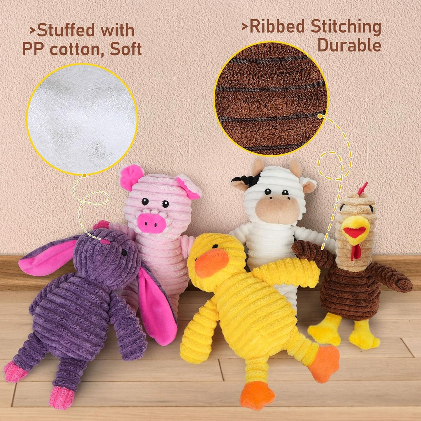 Dog Toys, 5 Pack, Plush Dog Squeaky Toys, Assortment Value Bundle Animal Pet Toy for Small Medium Large Dogs, Stuffed Puppy Chew Toy