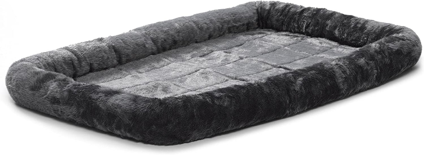 Midwest Homes for Pets Dog Bed – Gray Faux Fur Bolster, Ultra-Soft and Machine Washable, Fits 24-Inch Crates and Carriers, for Small Dogs and Cats