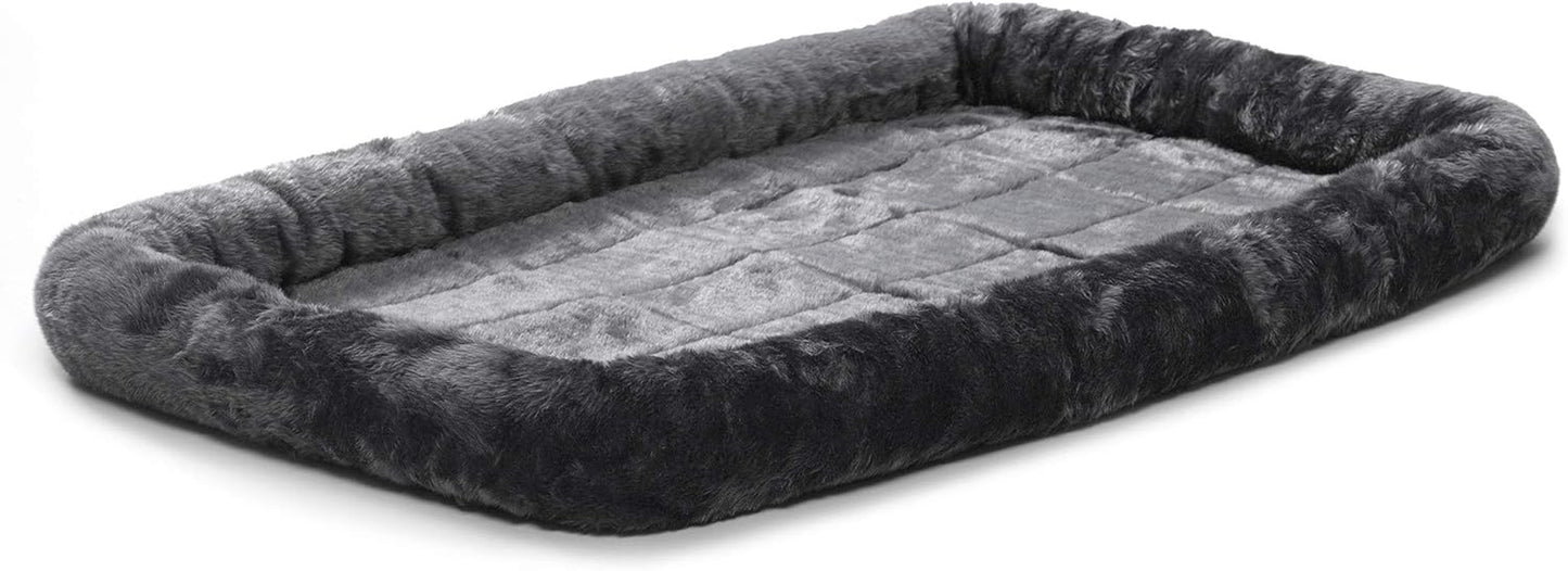 Midwest Homes for Pets Dog Bed – Gray Faux Fur Bolster, Ultra-Soft and Machine Washable, Fits 24-Inch Crates and Carriers, for Small Dogs and Cats