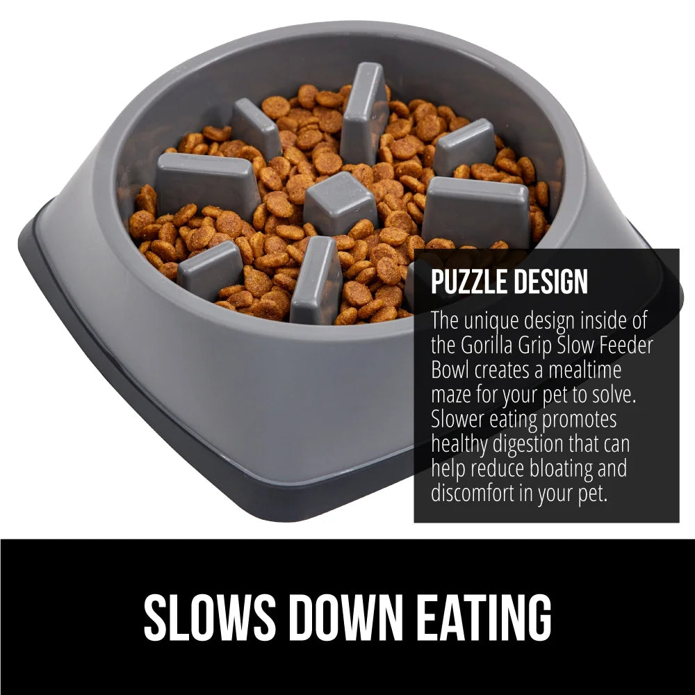 BPA Free Slow Feeder Dog Bowl, Interactive Puzzle Toy for Dogs and Cats, Food Training, Keeps Pets Busy and Prevents Puppy Overeating, 1 Cup Gray