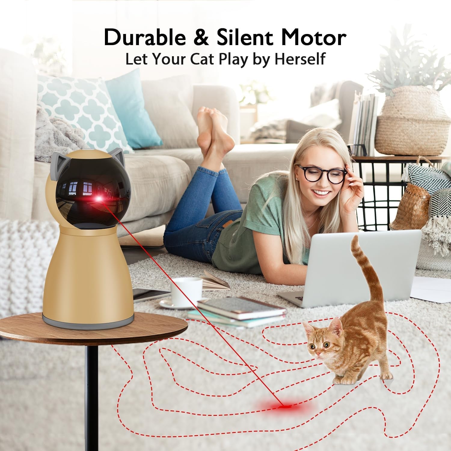 Interactive Cat Laser Toy Automatic for Indoor Cats,Real Random Trajectory Rechargeable Laser Cat Toys for Indoor Cats/Kittens/Dogs
