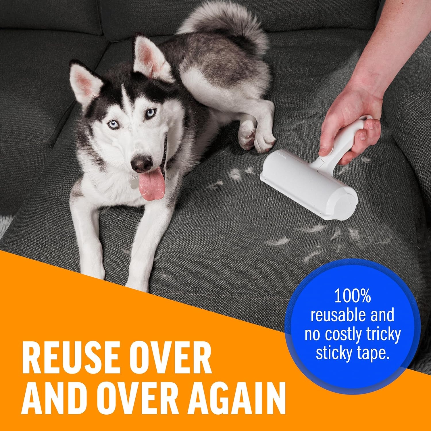 Pet Hair Remover and Reusable Lint Roller - Cat and Dog Hair Remover for Furniture, Couch, Carpet, Clothing and Bedding - Portable, Multi-Surface Fur Removal Tool (White)