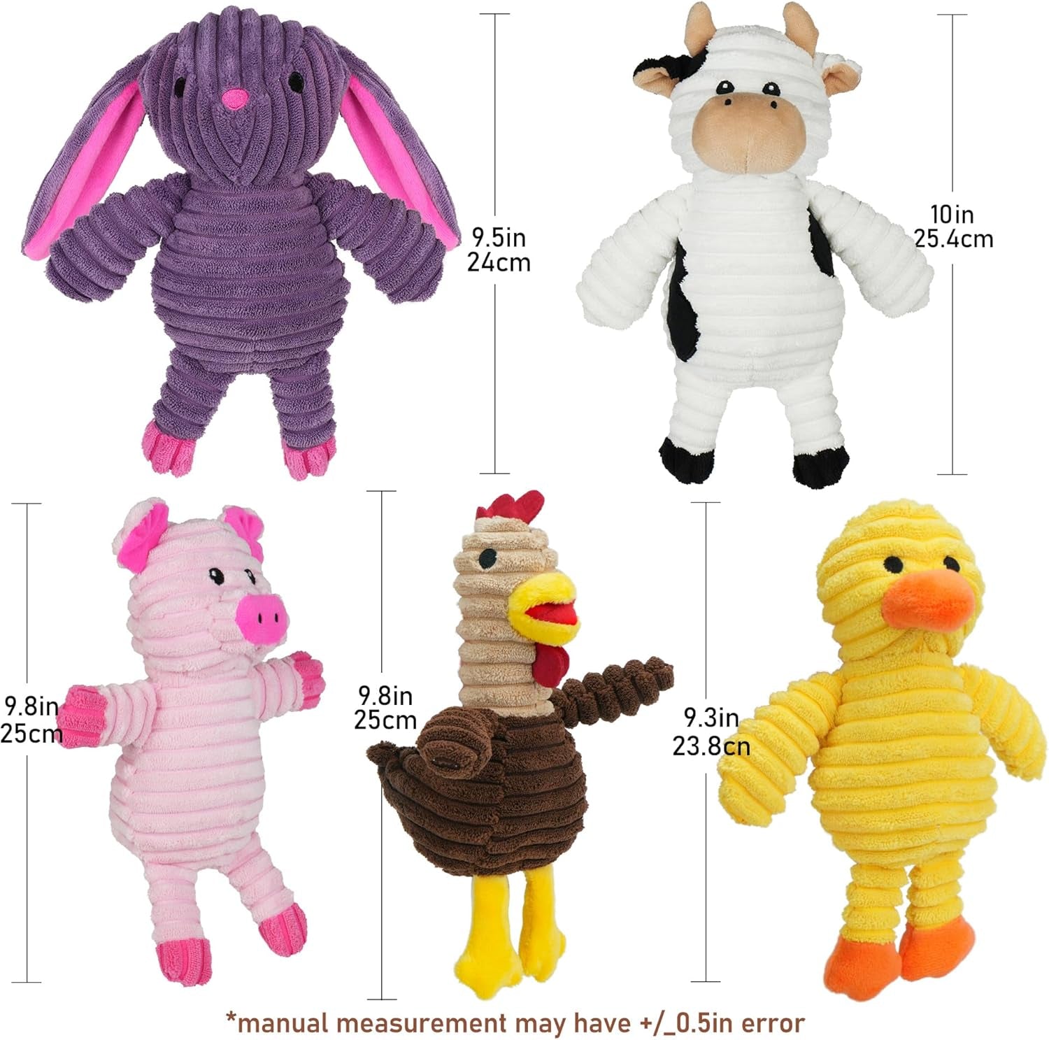 Dog Toys, 5 Pack, Plush Dog Squeaky Toys, Assortment Value Bundle Animal Pet Toy for Small Medium Large Dogs, Stuffed Puppy Chew Toy