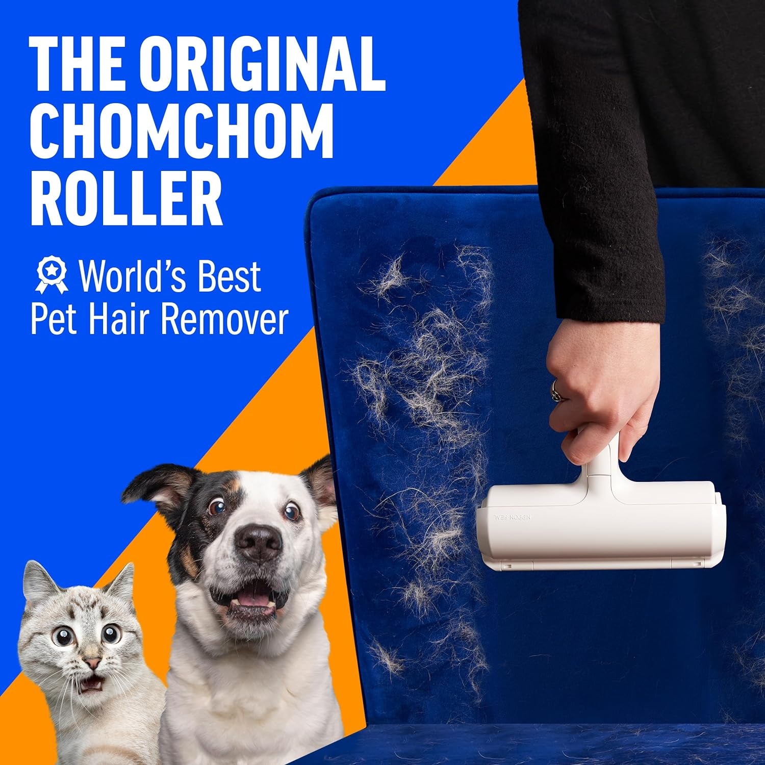 Pet Hair Remover and Reusable Lint Roller - Cat and Dog Hair Remover for Furniture, Couch, Carpet, Clothing and Bedding - Portable, Multi-Surface Fur Removal Tool (White)