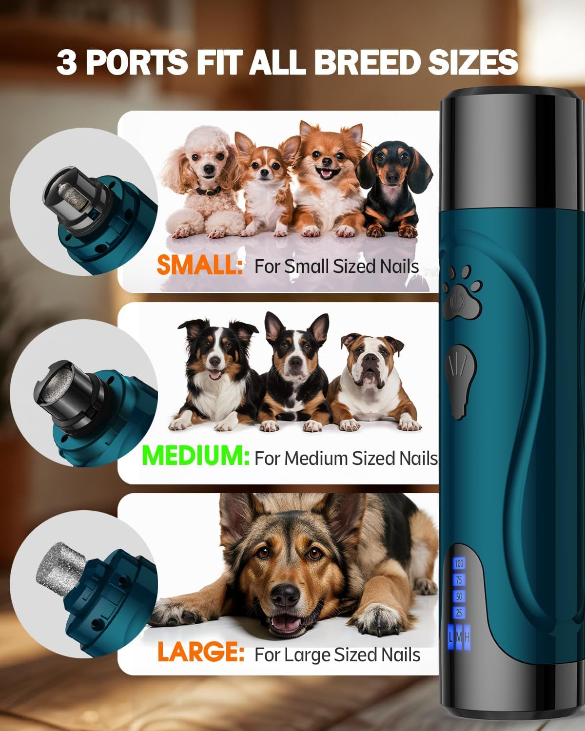 Dog Nail Trimmers and Dog Nail Clippers Kit, Whisper Quiet Electric Grinder with Light, for Small, Medium, Large Dogs, Cats Toenail Grooming, 3 Speeds