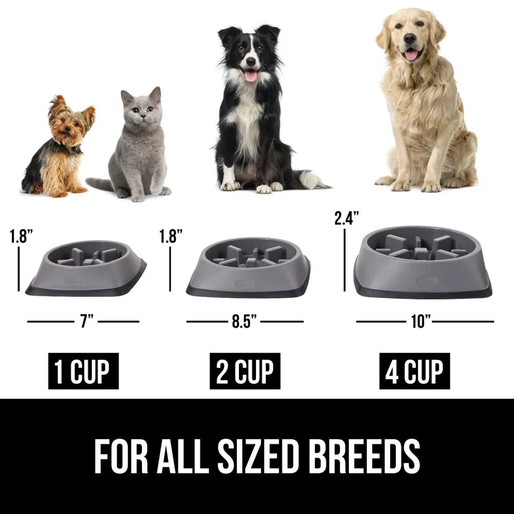 BPA Free Slow Feeder Dog Bowl, Interactive Puzzle Toy for Dogs and Cats, Food Training, Keeps Pets Busy and Prevents Puppy Overeating, 1 Cup Gray