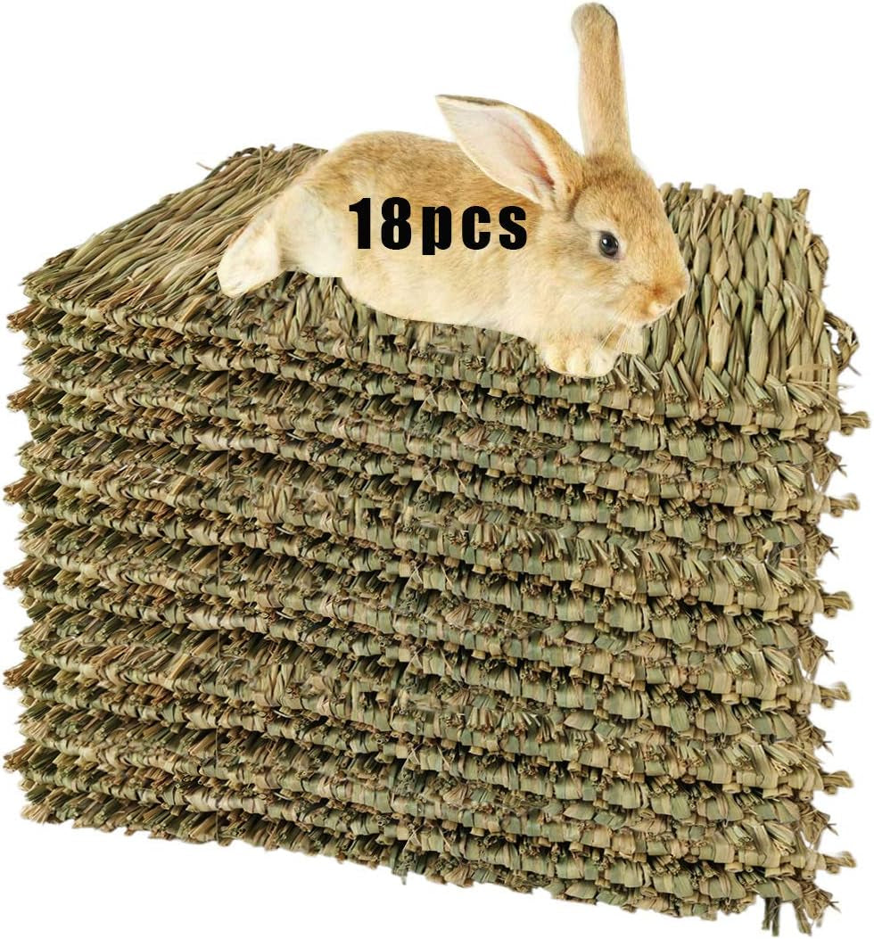 Grass Mat for Rabbit Bunny Chew Toys Woven Bed Mat for Guinea Pig Chinchilla Squirrel Hamster Cat Dog and Small Animal