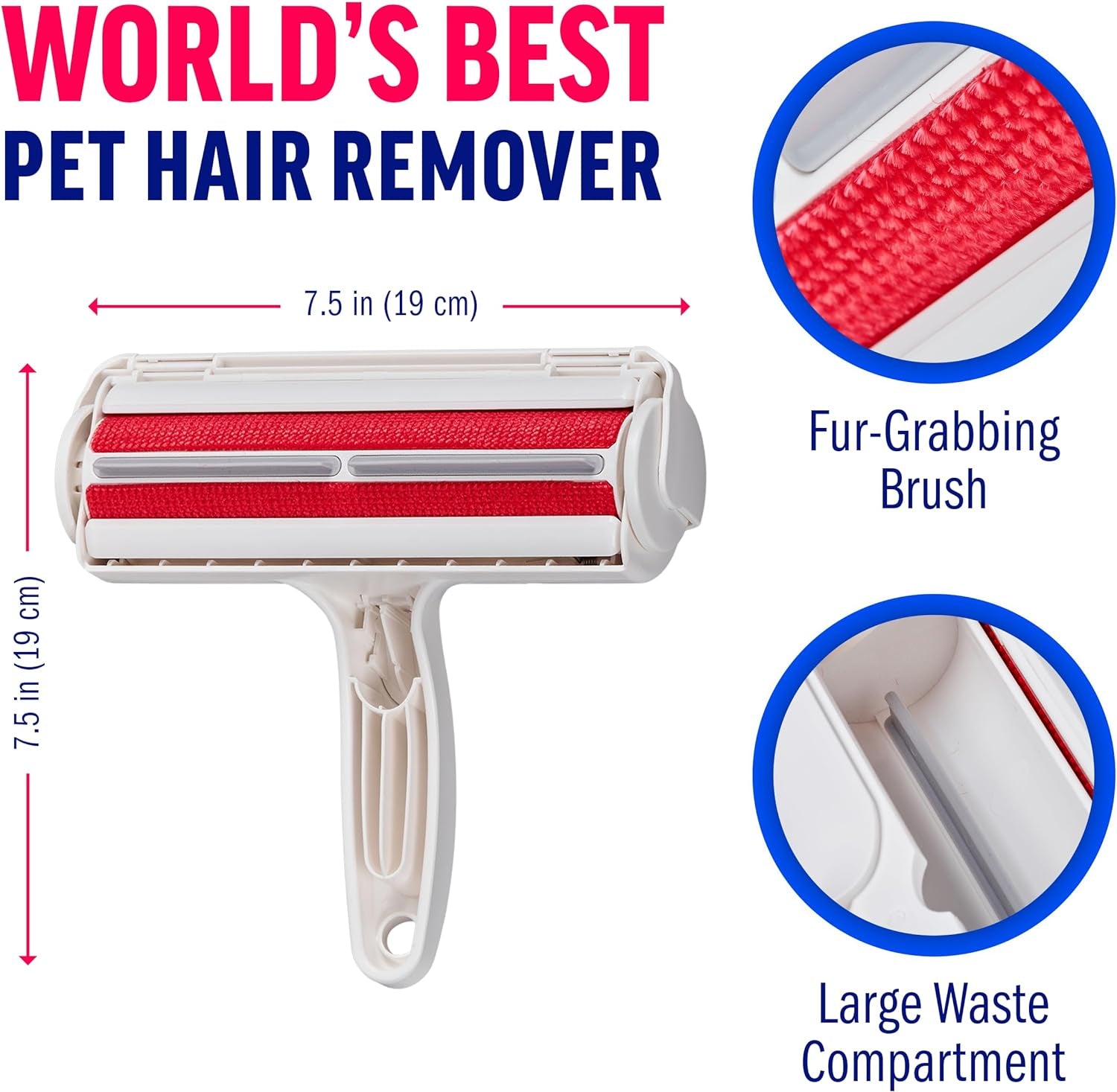 Pet Hair Remover and Reusable Lint Roller - Cat and Dog Hair Remover for Furniture, Couch, Carpet, Clothing and Bedding - Portable, Multi-Surface Fur Removal Tool (White)