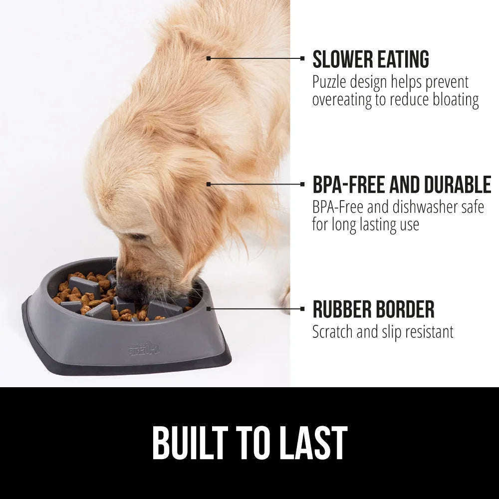 BPA Free Slow Feeder Dog Bowl, Interactive Puzzle Toy for Dogs and Cats, Food Training, Keeps Pets Busy and Prevents Puppy Overeating, 1 Cup Gray