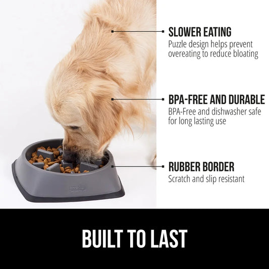 BPA Free Slow Feeder Dog Bowl, Interactive Puzzle Toy for Dogs and Cats, Food Training, Keeps Pets Busy and Prevents Puppy Overeating, 1 Cup Gray