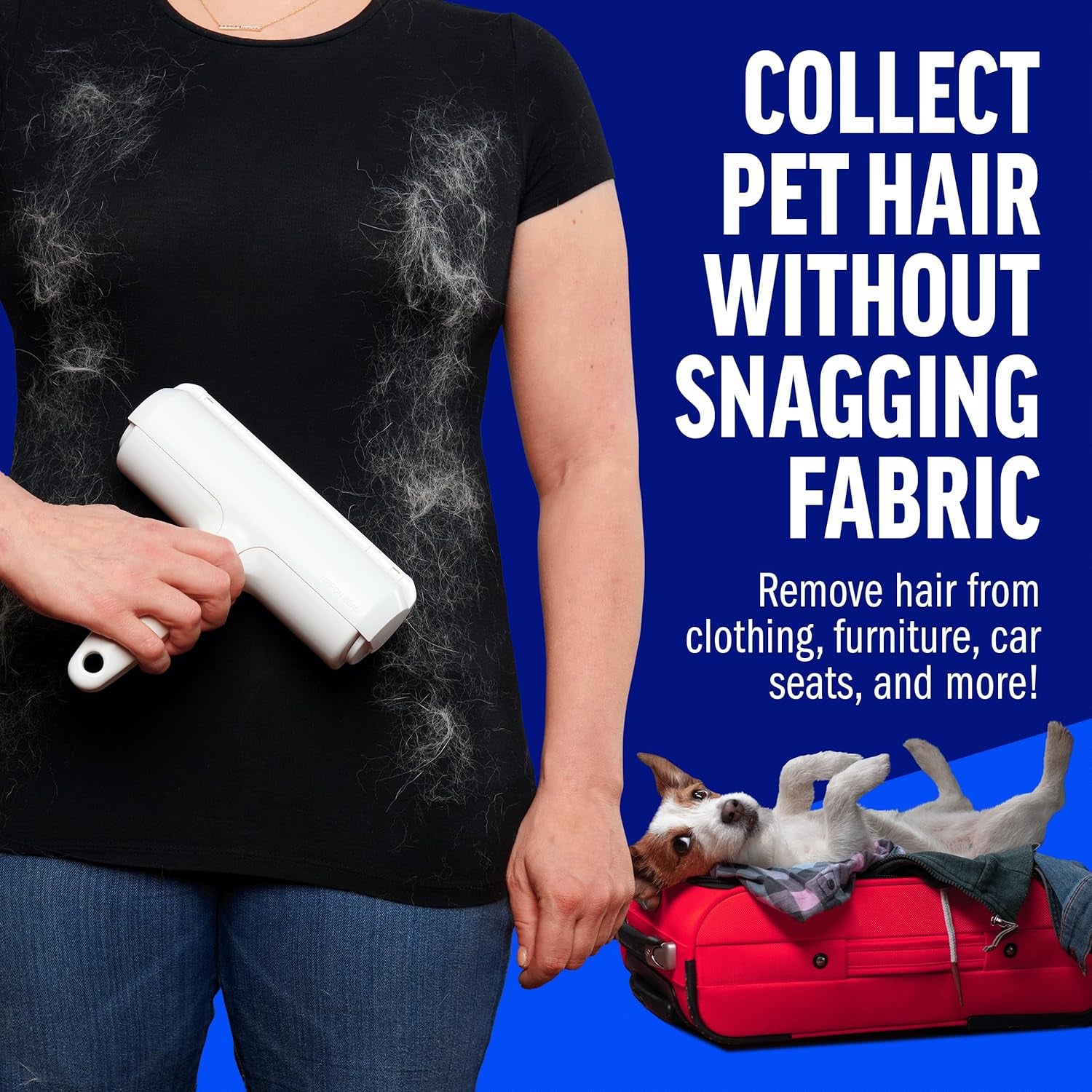 Pet Hair Remover and Reusable Lint Roller - Cat and Dog Hair Remover for Furniture, Couch, Carpet, Clothing and Bedding - Portable, Multi-Surface Fur Removal Tool (White)