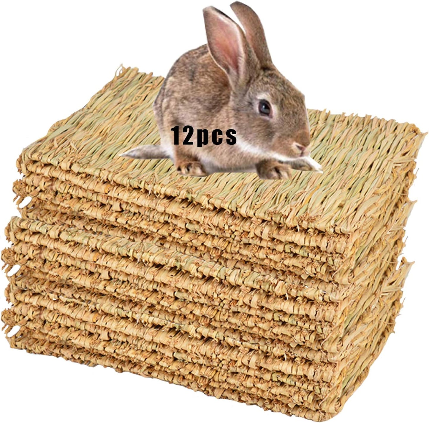 Grass Mat for Rabbit Bunny Chew Toys Woven Bed Mat for Guinea Pig Chinchilla Squirrel Hamster Cat Dog and Small Animal