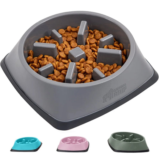 BPA Free Slow Feeder Dog Bowl, Interactive Puzzle Toy for Dogs and Cats, Food Training, Keeps Pets Busy and Prevents Puppy Overeating, 1 Cup Gray